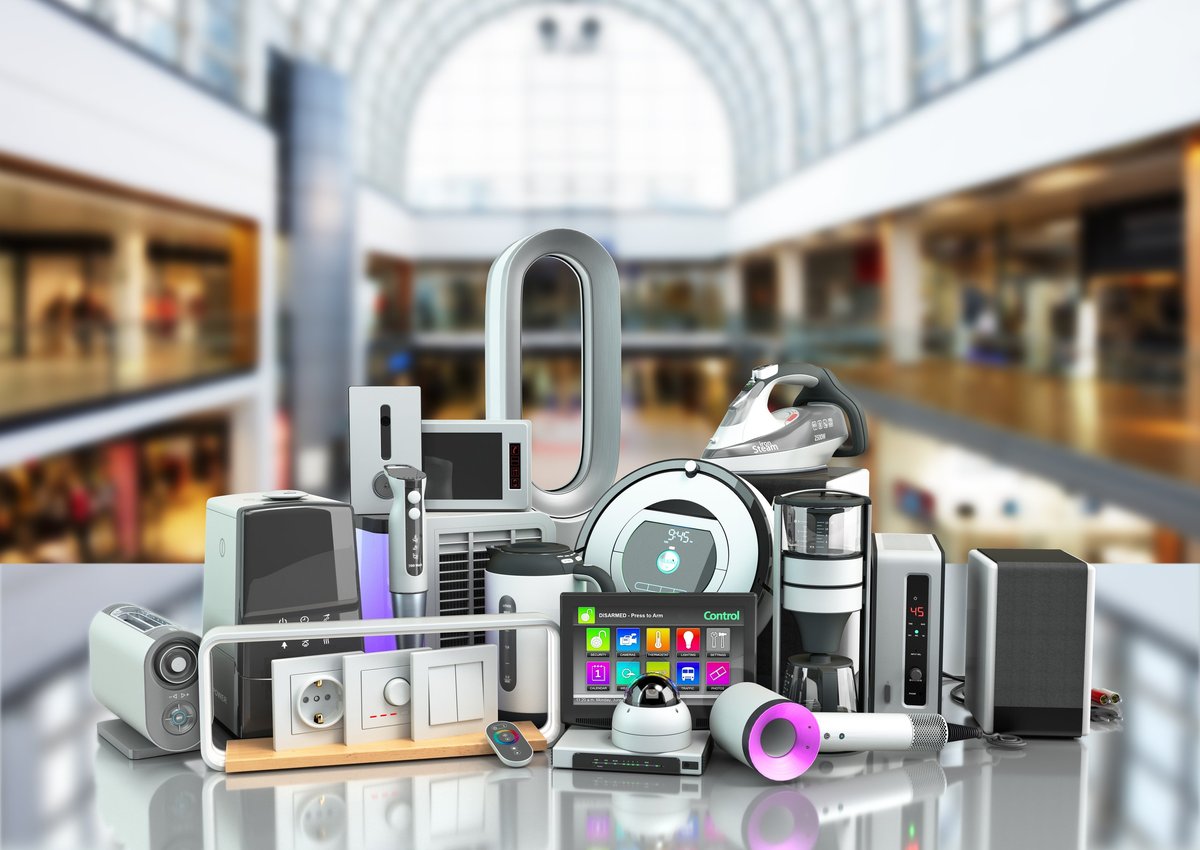 Collection of modern household consumer products displayed together