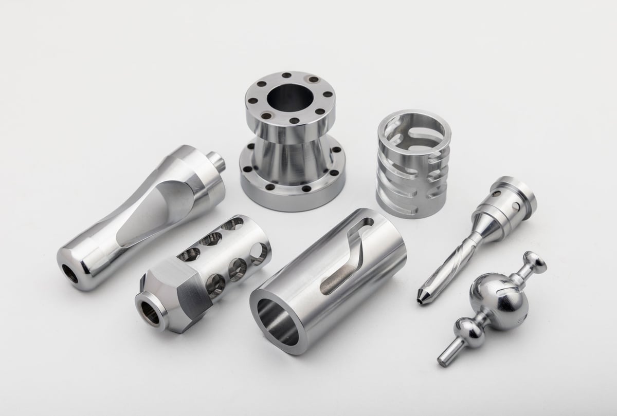 Assortment of precision metal components produced for industrial applications
