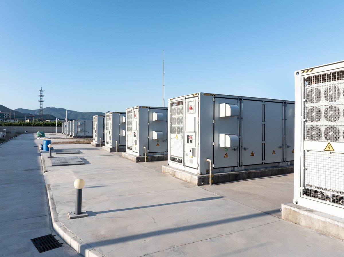 Aerial view of a utility-scale battery energy storage station